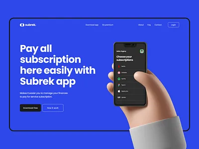 Subrek App Landing page 3d clean design desktop finance grid landing page landingpage madeontilda minimal mobile app payment subscription typography ui ui design ui trends web web design webdesign