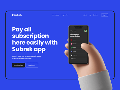 Subrek App Landing page 3d clean design desktop finance grid landing page landingpage madeontilda minimal mobile app payment subscription typography ui ui design ui trends web web design webdesign