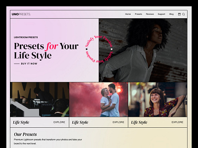 UNOPRESETS app design dm serif display e commerce gradients helvetica illustration lightroom minimal presets serif ui ux web design