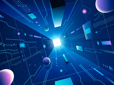 Tunnel BBVA 3d abstract geometric illustration motion graphics tunnel