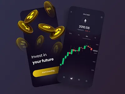 Mobile Cryptocurrency Exchange 3d animation app clean coin crypto cryptocurrency dark dark ui exchange flat graph marketplace mobile nft skynick token typography ui ux
