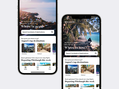 Wanderlust Airlines iOS app—Explore airline airlines airplane airport app apple booking concept design flight flights ios iphone plane ticket travel traveling ui ux wanderlust