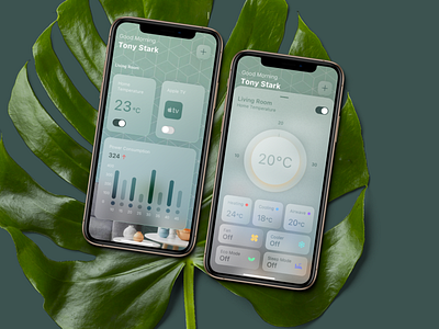 Smart Home App Concept adobe app concept figma frost glassmorphism green home homeapp iphone leaf product design smart smarthome translucence translucent transparent ui ux