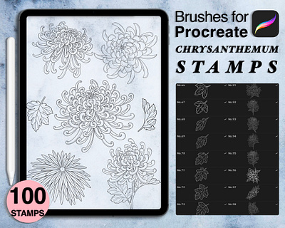 100 procreate chrysanthemum stamps | procreate brushes apple pencil chrysanthemum chrysanthemum procreate design digital brush digital procreate digital stamp floral graphic design illustration ipad pro procreate procreate brush procreate stamp procreate tattoo