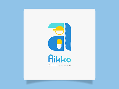 Logo Design : Aikko Childcare aikko blue branding care child childcare community company company logo design graphic design health kindergarden logo minimalist design simple design tall yellow