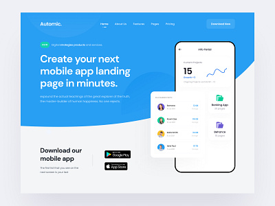 Automic App-Landing Page agency app app landing blue branding cloud free ui resource header header ui landing page resource modern storage trend ui resource uihut web web design web ui