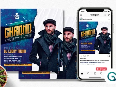 Live Stream Concerts Flyer Template square flyer