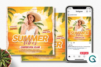 Summer Vibes Flyer Template square flyer summer flyer