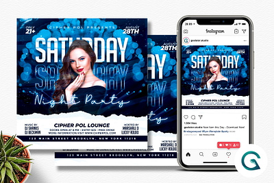 Saturday Night Party Flyer Template square flyer