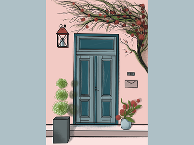 Blue Door art blue door digital art door flowers illustration italy merch summer toscana