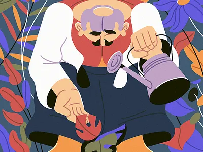 Watering adobe charcater colours flower gardening illustration leaf photoshop plants