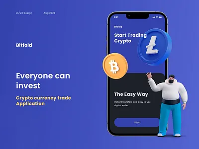 Crypto Invest App design 3d animation app blue branding crypto dark nft product design ui uiux ux