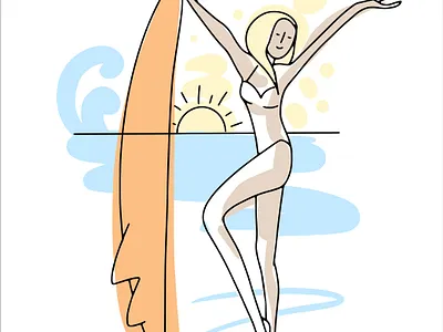 Surf girl graphic design line drawing summer vibes surf