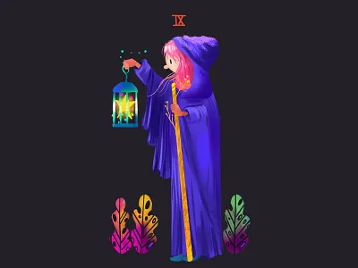 The Hermit character hermit illustration procreate tarot wand