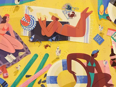 Beach day 2d beach beach girls bikini characterdesign digital illustration editorial illustration fruits fun happy holiday illustration sand sea summer summer vibe sun sunny day travel vacay