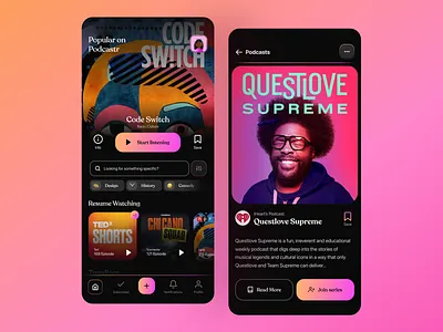Podcasts sharing Platform - Mobile App UI design flat gradient mobile phone platform podcast sharing ui