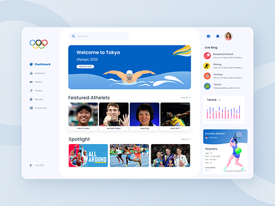 Olympic Dashboard UI Exploration 2021 trend dashboad illustration minimal design olympic sports sports dashboard typography ui ux webapp