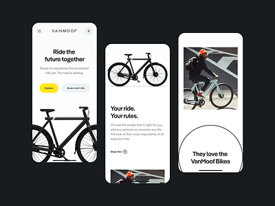 VanMoof Hero Header Mobile Concept / E-Bike Shop 2021 design adobe xd bike clean design concept e bike header hero landingpage light theme minimal mobile shop typography ui ui design ux ux design webdesign website