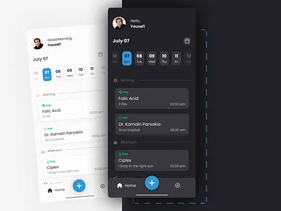 Medic Care - Mobile App UI android calendar card dark day figma ios medic medical mobile night phone reminder smart phone ui ux