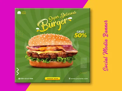 Social Media Burger Banner Design banner design branding facebook banner food banner food banner ad graphic design instagram banner modern banner social media advertising social media design social media design banner ads social media templates