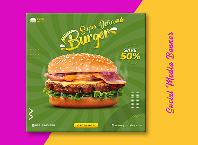 Social Media Burger Banner Design banner design branding facebook banner food banner food banner ad graphic design instagram banner modern banner social media advertising social media design social media design banner ads social media templates