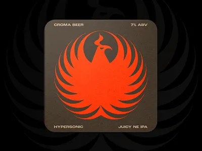 HYPERSONIC beer bird brazil circle coaster crest fire flames icon ipa juicy ipa logo medieval mythology nature ne ipa new england phoenix symbol wings