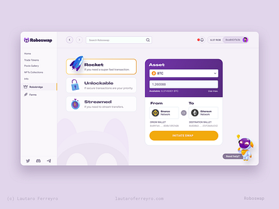 Roboswap - DeFi App app binance bitcoin blockchain bridge btc crypto defi design ethereum mobile network product robot swap token trading ui ux