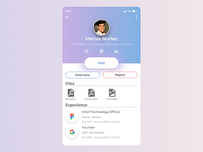 User Profile - Service Design Club's UI Marathon (Challenge 11) argentina challenge daily ui dailyui design hire hiring human resources job mobile opening purple recruiter recruiting ui uiux user interface violet work