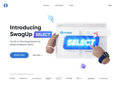 SwagUp Select - Enterprise solution 3d dashboard 3d element 3d hero 3d landing page enterprise enterprise 3d enterprise hero enterprise landing page hero 3d minimal 3d minimal hero swag 3d swag 3d hero swag app swag hero swag landing page swag pack swag pack landing page web app