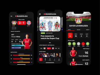 Bundesliga Soccer League App app design bayern leverkusen bayern munich branding bundesliga design florian wirtz football germany graphic design patrik shick soccer uiux