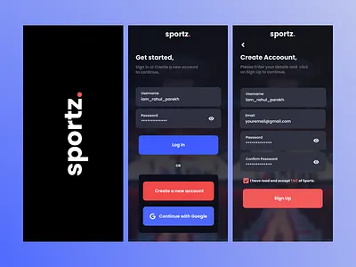 Sportz App's Splash + Login + Sign up UI Design. app appdesign appuidesign design figma ui uidesign ux uxdesign
