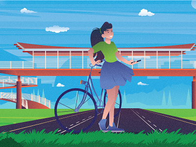 Woman 2d dribbble dribbble best shot flat landscape landscape illustration lifestyle lifestyle illustration town town illustration vector villages