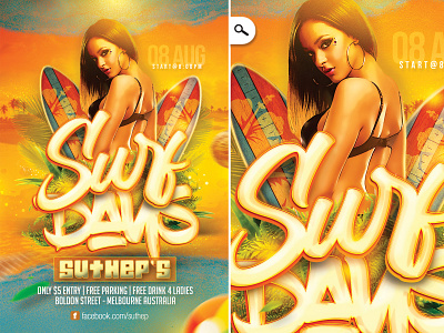 Surf Days Flyer dj eve event exotic party print seasonal sport spring break summer sun surf surfer surfing template tropical