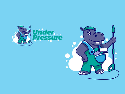 Under Pressure 2 🦛🔧 adobe illustrator artwork cleaning service home repair illustration logo logo illustration mascot vector web illustration