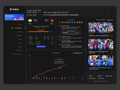 Crickiz-A cricket News/Score/Analytics website (#dailyui #018) app baseball branding cricbuzz cricinfo cricket dailyui dark dark mode design mobile score sports trending trendy ui web webpage