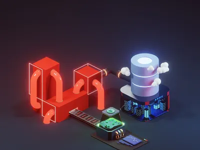 Behind a web 3d application blender code database design developer graphic design illustration isometric javascript laravel low poly myanmar simple technology vue web development website