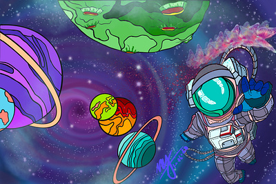 Life in outer space 🦋 art art lovers artist artist support artwork astronaut design designer digital art digital illustration galaxy art illustration illustration design illustrator outer space planets procreate procreate x5 t shirt design t shirt print