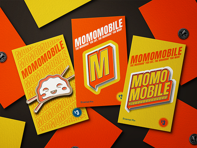 Momo Mobile Pins branding character food illustration letter m logo mark