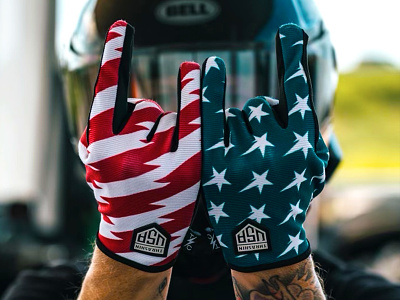 Thrashin Moto Gloves | Stars & Bolts bradford bradford design branding gloves graphics moto moto gear moto gloves motorcycle design motorcycle gloves motorcycle graphics stars and stripes usa