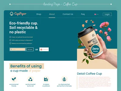 Web Landing Page Coffee Cup branding coffee cup design illustration landing page minimal paper simple ui web web design
