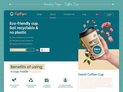 Web Landing Page Coffee Cup branding coffee cup design illustration landing page minimal paper simple ui web web design