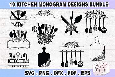 Kitchen Monogram SVG Bundle cricut file cut file floral monogram floral svg illustration kitchen signs svg minimalist monogram svg svg bundle