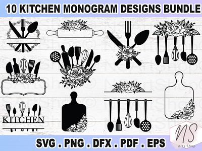 Kitchen Monogram SVG Bundle cricut file cut file floral monogram floral svg illustration kitchen signs svg minimalist monogram svg svg bundle