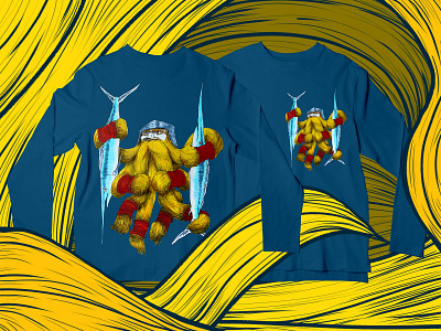 T-shirt Design: Dwarf with his two Swordfish beard brand identity design dwarf gold golden hair illustration mockup mustache swordfish t shirt design