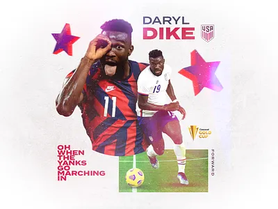 Daryl Dike | USMNT 2d design blue branding composition flat design football futbol graphic design layout layout design logo red soccer sports sports design sports graphic stars stripes typography usa