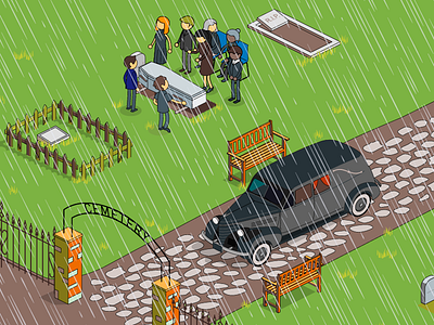 funeral animate cc ceremony funeral illustration isometric rain