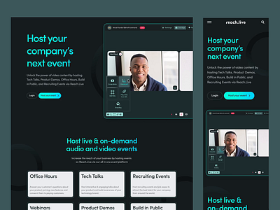 Reach.live landing page call conference easing green theme landing landing page minimal platform promo share video webpage website