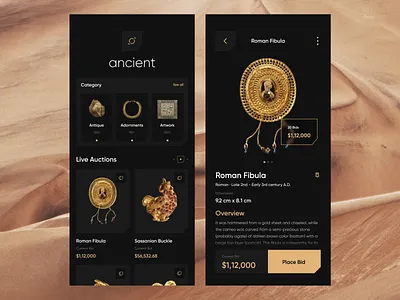 Ancient Auction App agency ancient app auction bid interface minimal mobile mobile app mobile apps mobile ui mobileapp mobileappdesign orix sajon ui ui design uiux ux ux ui design