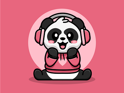 Kawaii panda with headphone cute headphone illustration kawaii logo panda