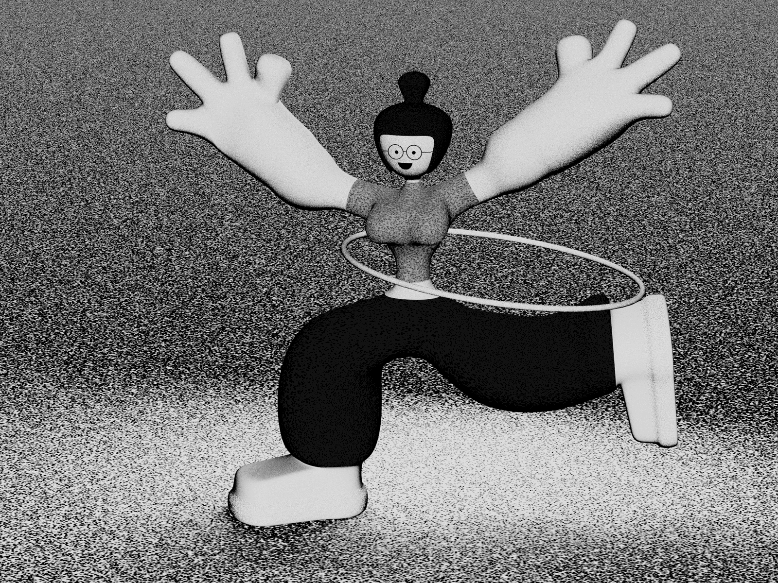 Hula hoop girl 3d animation black black and white grainy ill illustration texture